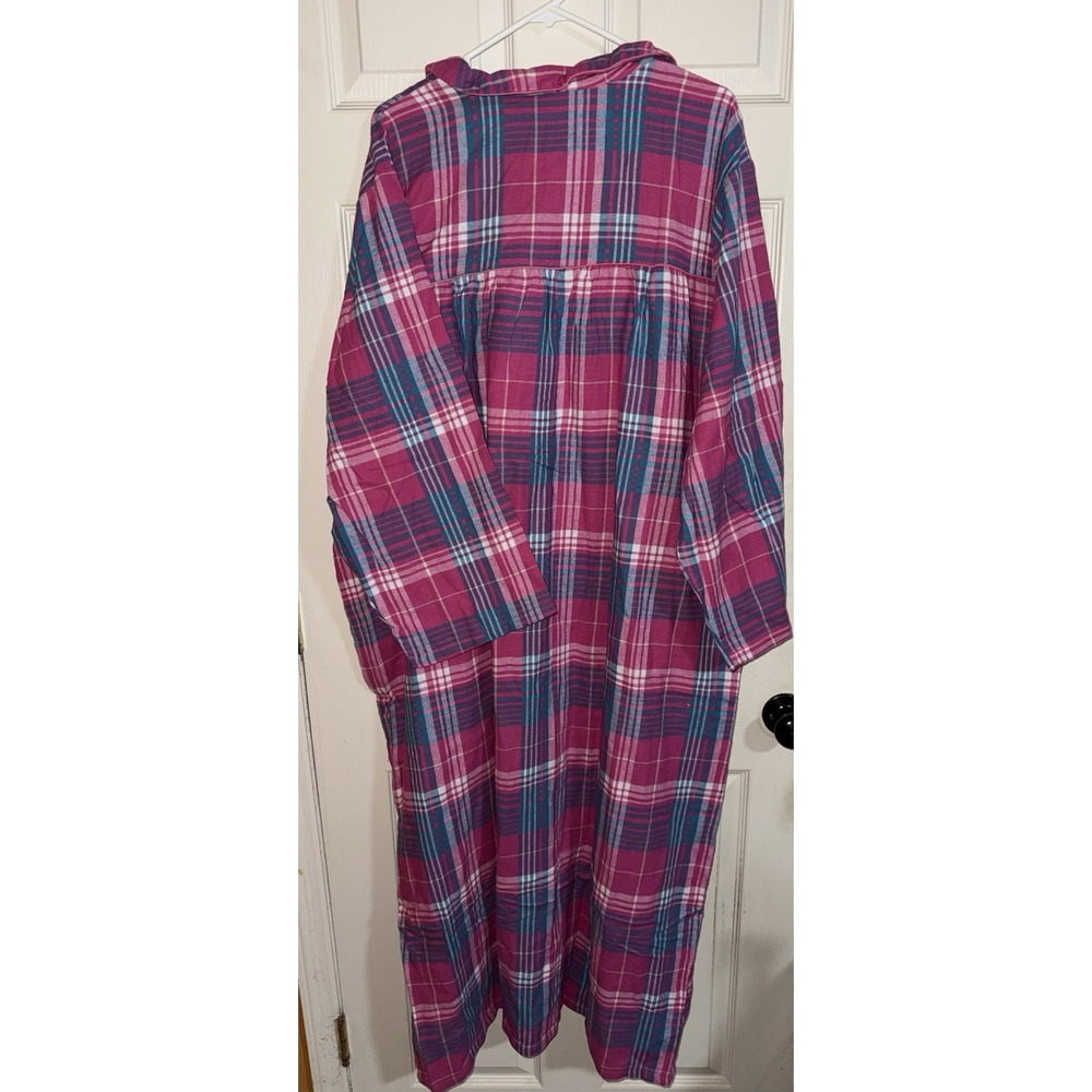Vintage Flannel Nightgown  Anthony Richard 6x Granny Pink Plaid  100% Cotton - Picture 2 of 4